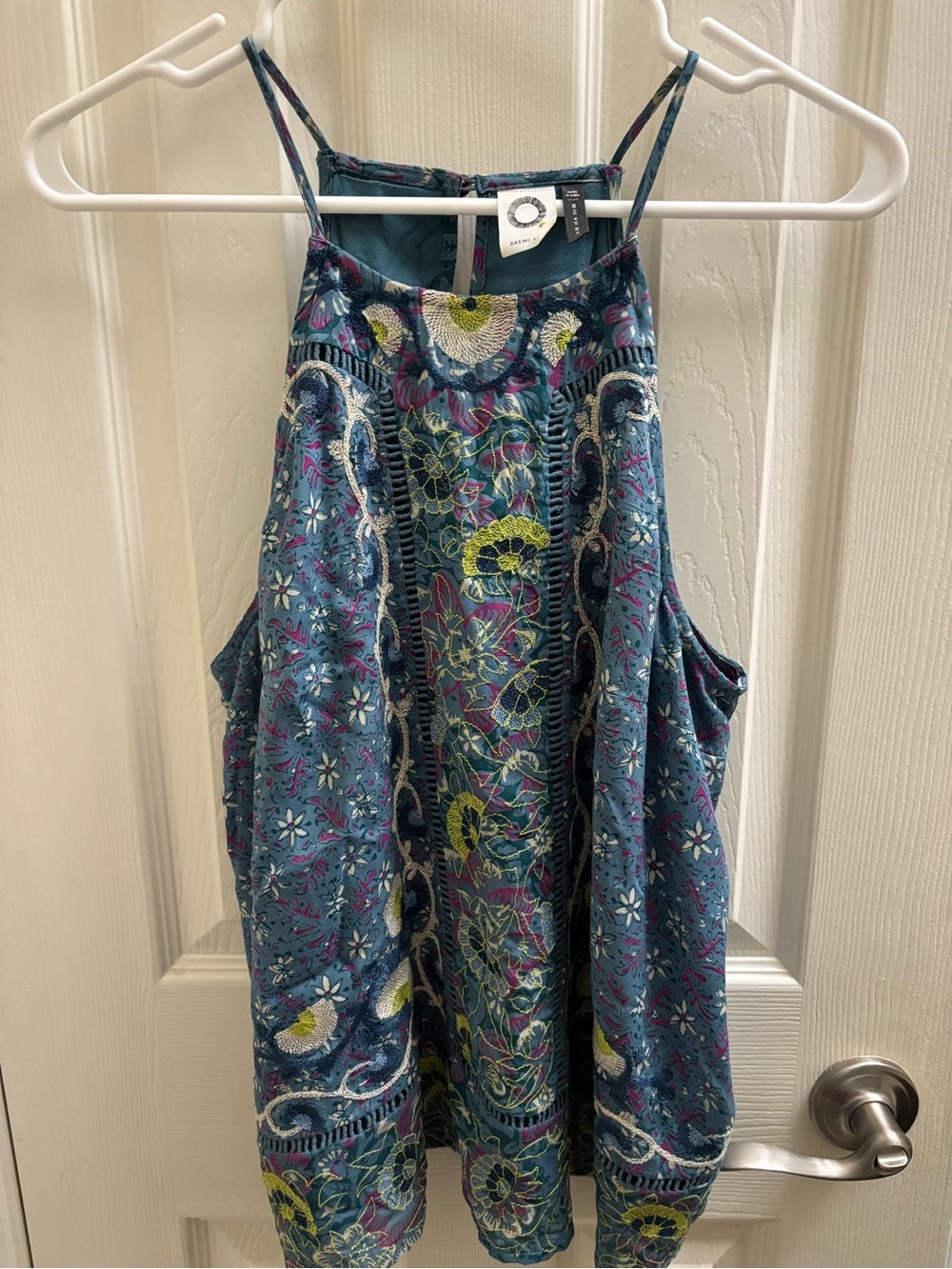 Anthropologie Akemi + Kin Boho Floral Blue Halter shirt